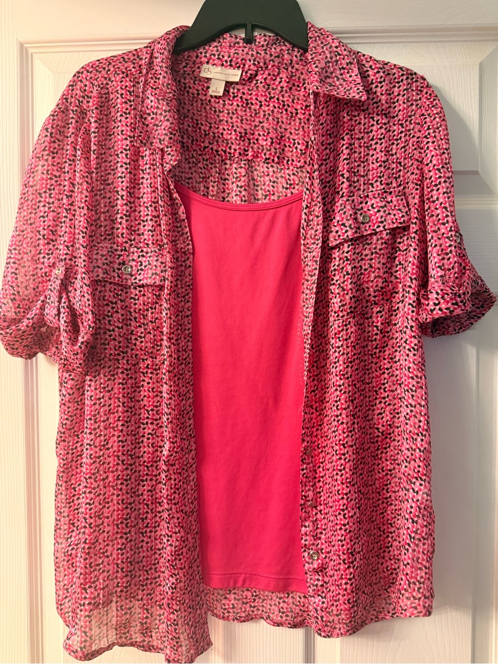 Christopher & Banks Pink Printed Button-Front Blouse with Solid Tank